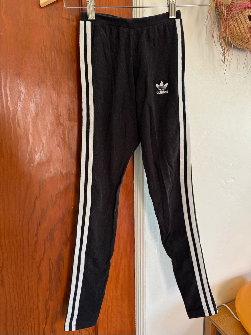 adidas Black Leggings with White Three-Stripes